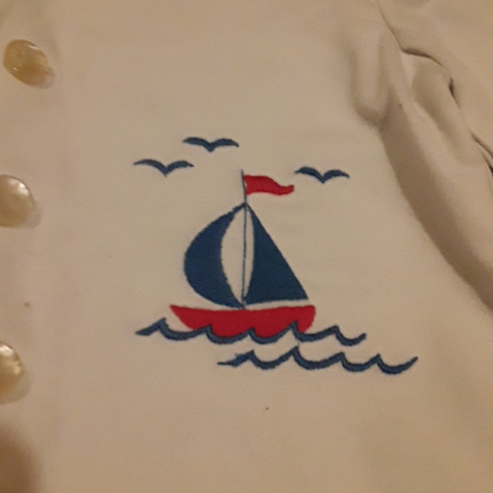 White button up front Jacket with Sailboat. - Picture 2 of 4